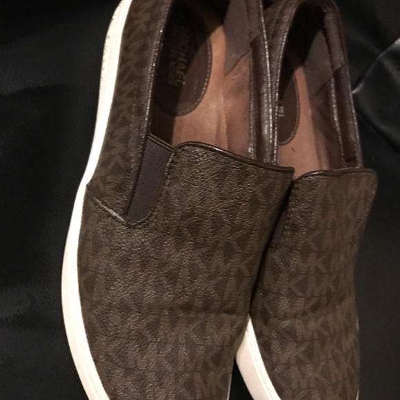 Michael Kors Dark Brown Monogram Slip-On Loafers - Picture 1 of 15